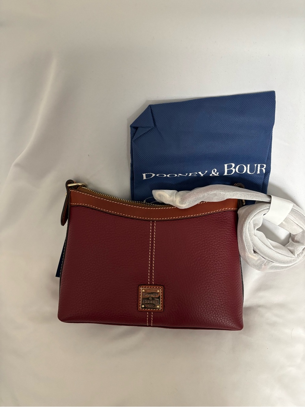 Dooney & Bourke Burgundy Leather Crossbody with Tan Trim